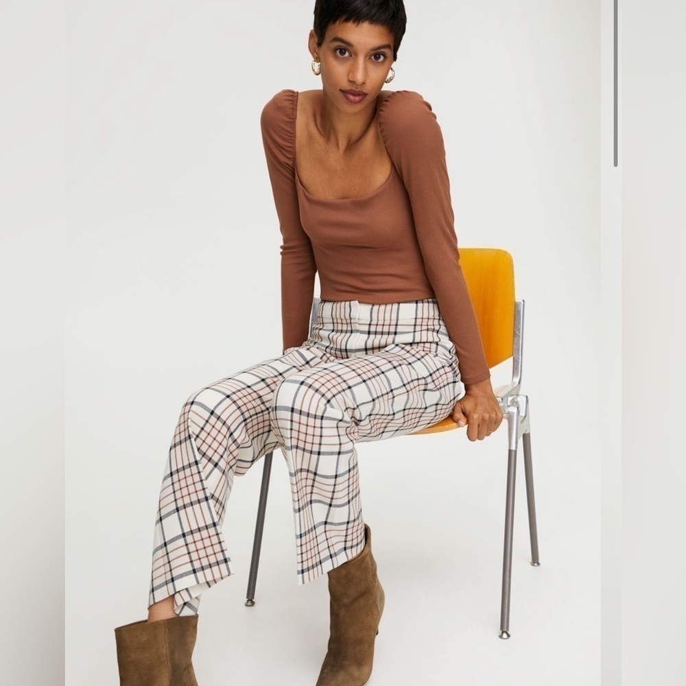 Aritzia Wilfred Genie Check pant size 4 cream plaid
